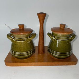 MCM Karl Holmberg Condiment Caddy Swedish Teak Tray With Porcelain Containers